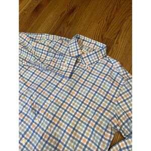 Peter Millar Men's Button Down Performance Shirt Blue Pink Plaid Size Large